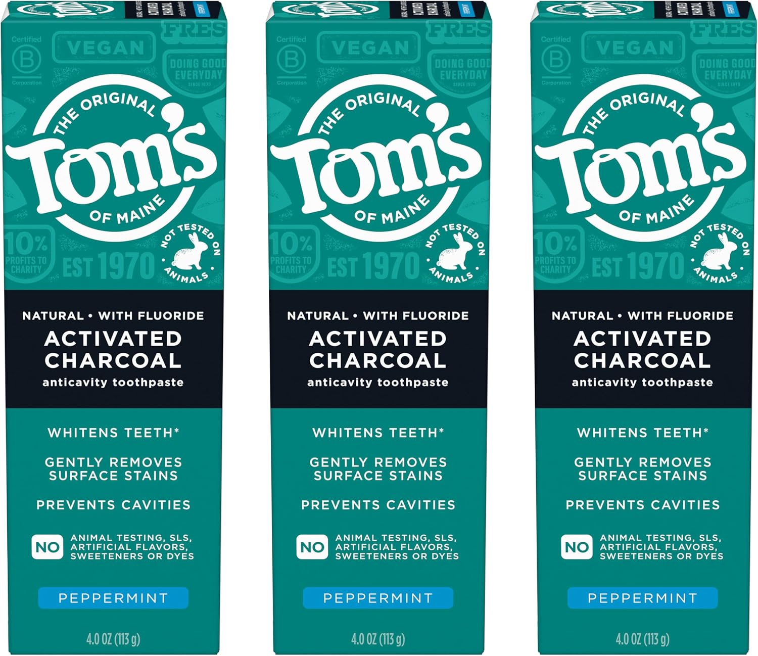 Tom's of Maine Fluoride-Free Activated Charcoal Whitening Toothpaste (3-Pack)