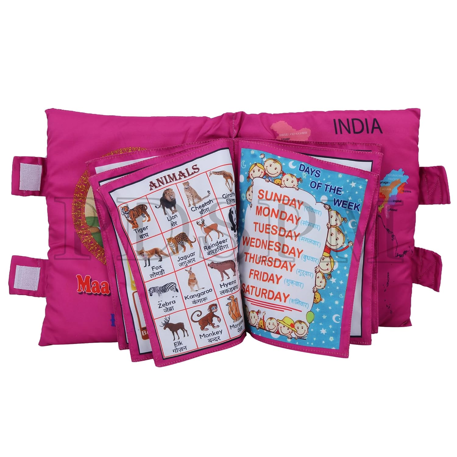 PDSPM Learning Cushion Pillow Book for Kids with 2 Languages Learn – English and Hindi, Activity Play, Soft Cloth Book Baby Pillow Toys,(Cushion Pink) PDSPM Learning Cushion Pillow Book for Kids with 2 Languages Learn – English and Hindi, Activity Play, Soft Cloth Book Baby Pillow Toys,(Cushion Pink)