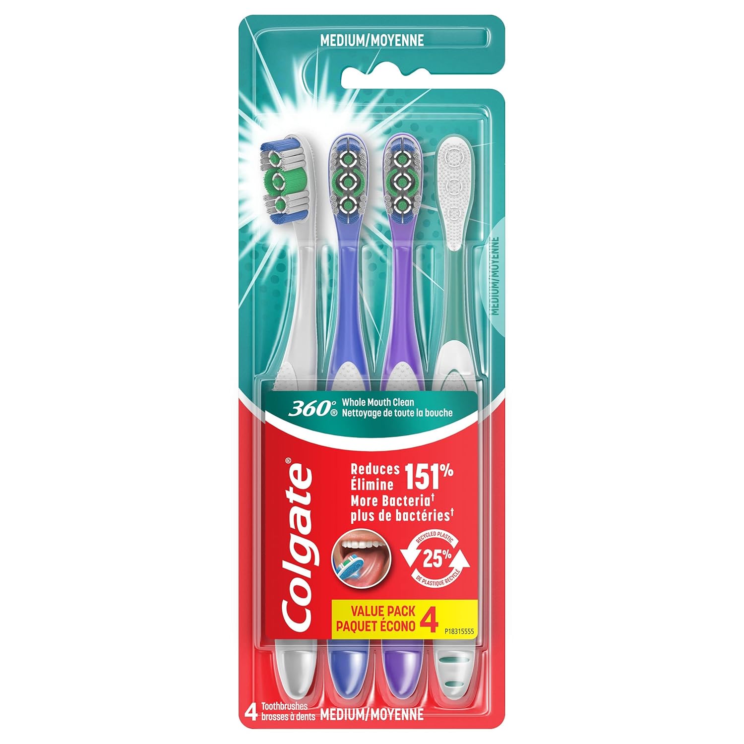 Colgate 360 Adult Toothbrush Medium 4 Count