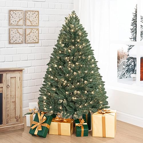 Miniatura 107 de Naomi Home Árbol de Navidad nórdico de 7.5 pies con luces, árbol de Navidad realista y encantador preiluminado con 1266 puntas de rama, 700 luces