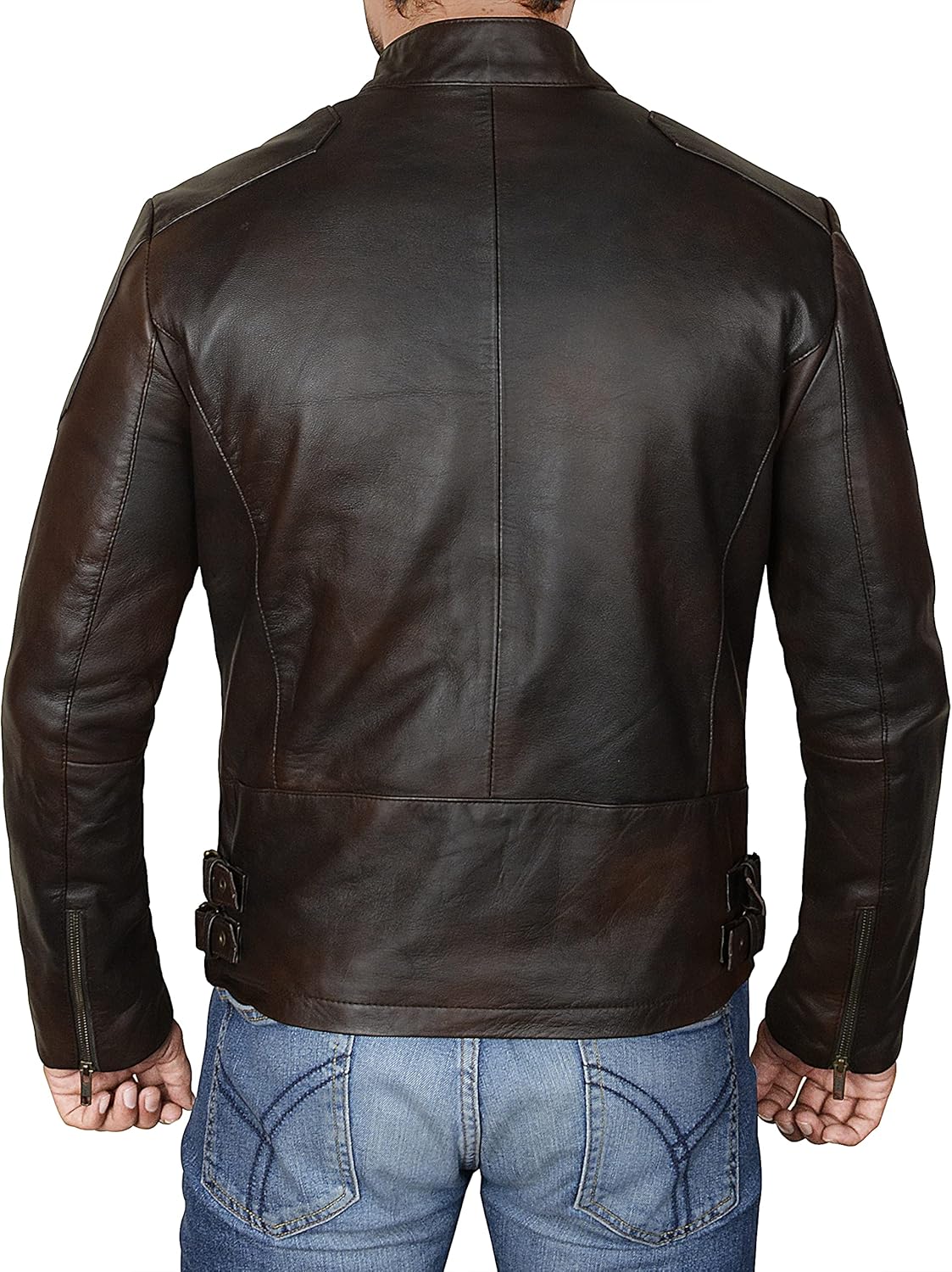MENS CLASSIC BROWN LAMBSKIN LEATHER JACKET Vintage Slim Fit Casual Two Tone Lightweight Jacket