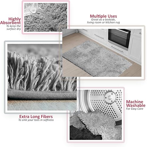 Miniatura 4 de Clara Clark Alfombras de baño, ultra suaves, peludas y peludas, lavables a máquina, goma antideslizante, 17 x 24 pulgadas,