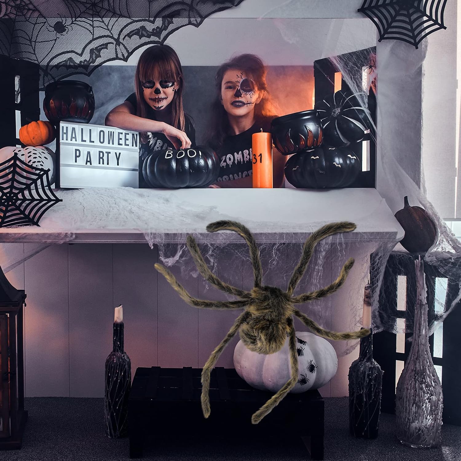 Kathfly 2 Pack Halloween Realistic Spider Decoration 3ft Giant Brown Hairy Spider Scary Simulation Spider Props for Halloween Party Haunted House Supplies Home Indoor Outdoor Yard Lawn 35.5 Inches