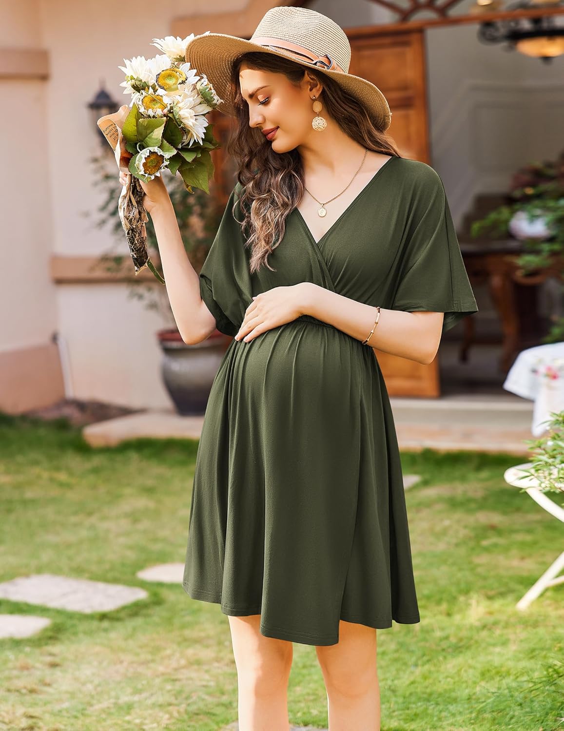 Ekouaer 3 in 1 Labor and Delivery Gown for Hospital Short Sleeve Maternity Nursing Dress Nightgown Postpartum Sleepwear - Image 3