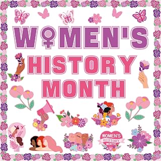 57 Pcs Women History Month Bulletin Board Decorations Set Women History Month Banner Backdrop International Women's Day Bulletin Board for School Craft Celebration Party Supply