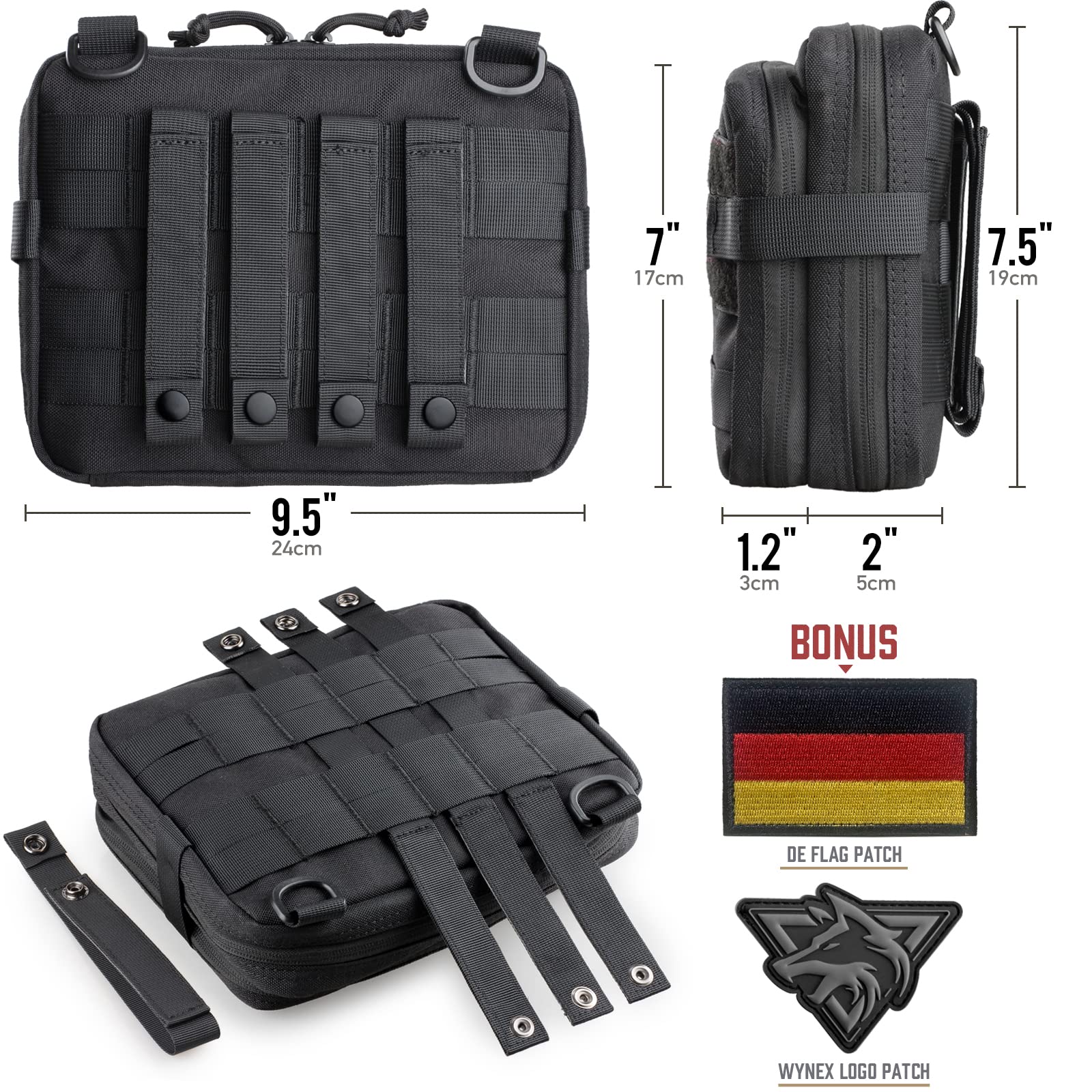 WYNEX Tactical Large Admin Pouch im Double Layer Design, Molle EDC EMT Utility Pouch mit Map Sleeve Modulare Tool Pouch Große Kapazität Flag Patch inklusive