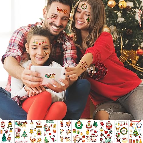 Miniatura 3 de Más de 210 tatuajes temporales de Navidad para niños 30 hojas de tatuajes de Navidad bonitos diseños para recuerdos de fiesta de Feliz Navidad