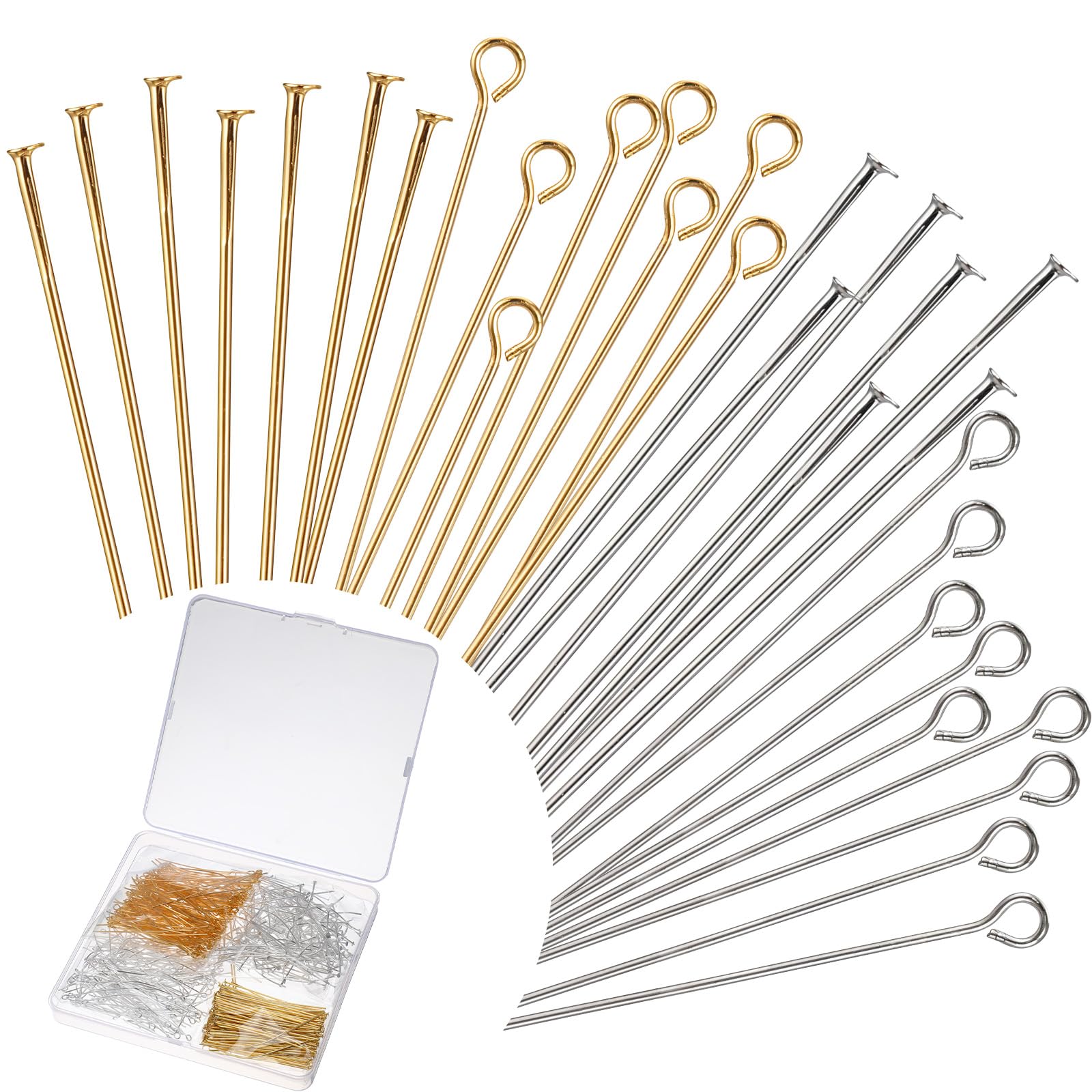 Dimeho 600 Pcs Head Pins for Jewellery Making 2 Inch Flat Head Pin Open Eye Pins Stainless Steel Eye Pins Head Pins Findings for DIY Craft Beading Earring Jewelry Making Supplies