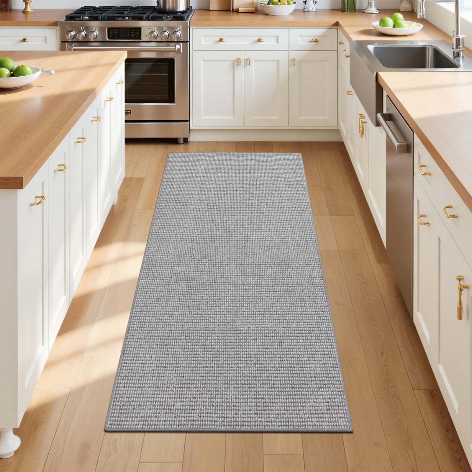 Enyhom Tapis de Couloir Antidérapant 60 x 180 cm, Long Tapis de Cuisine Lavable en Machine Tapis Couloir Chic Tapis Entree Interieur pour Interieur Salon Buanderie Balcon Entrées, Gris + Blanc