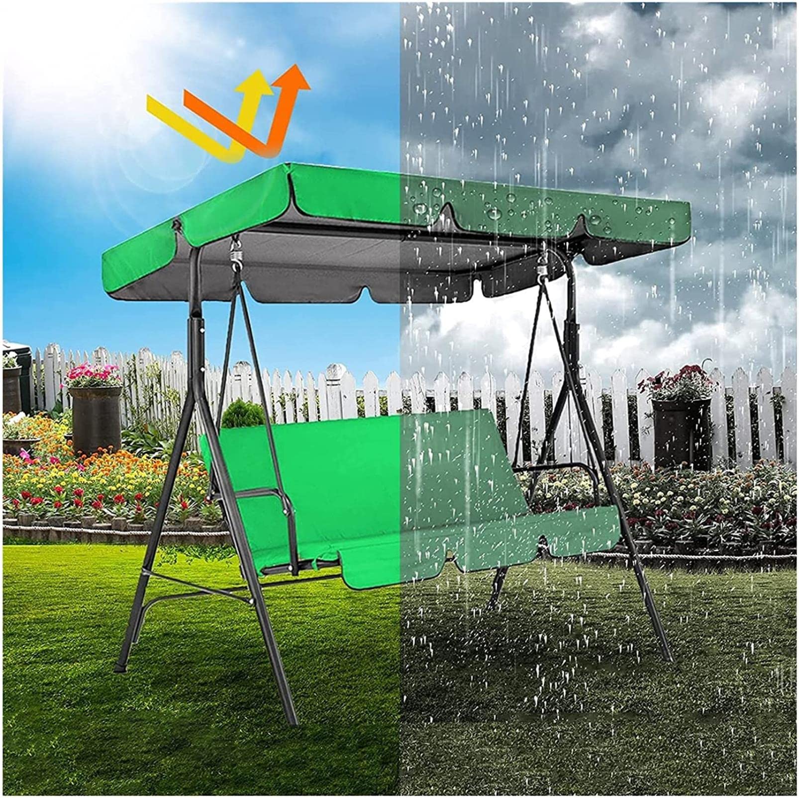 Uniwersalny wodoodporny zapasowy baldachim do 2--osobowego krzesła huśtawkowego, odporny na promieniowanie UV, tkanina 210D, zestaw pokrowców na patio - akcesoria do huśtawki na zewnątrz