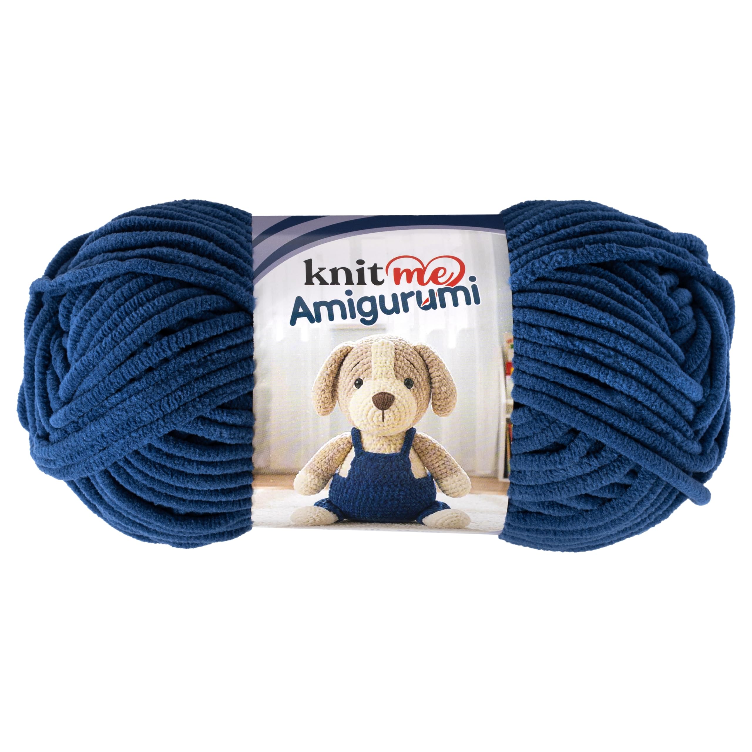 Knit Me Amigurumi Velvet Chenille Yarn, Chunky Yarn for Crochet, 50g/55m Super Soft Polyester for Teddies, Plush Toys and Blankets, EN71-3 and Oeko-Tex Certified, 5.5mm Hook (Denim)