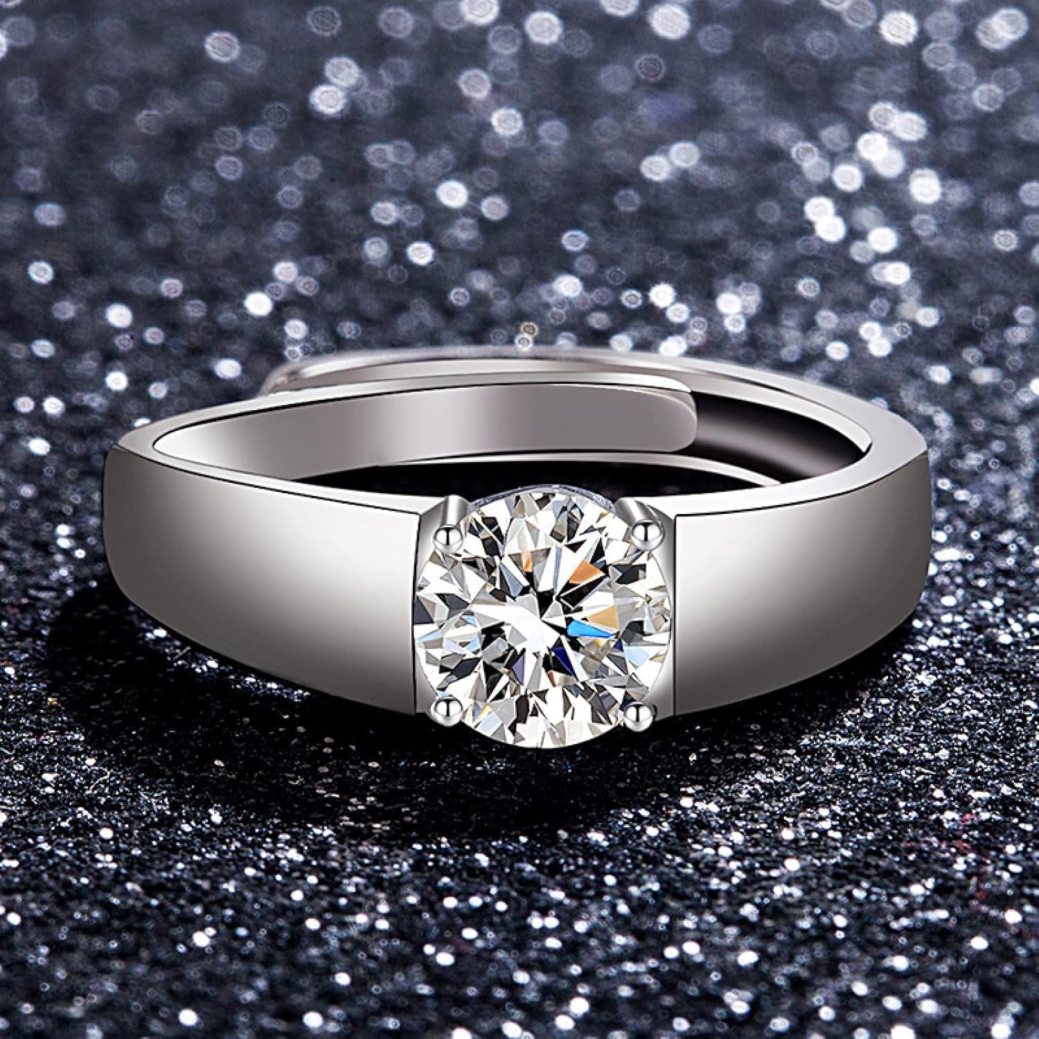 Moissanite Live -Herrenring überwältigendes Eröffnungs -Ehering für Männer, MZ003 (1,5 Karat), verstellbare Öffnung