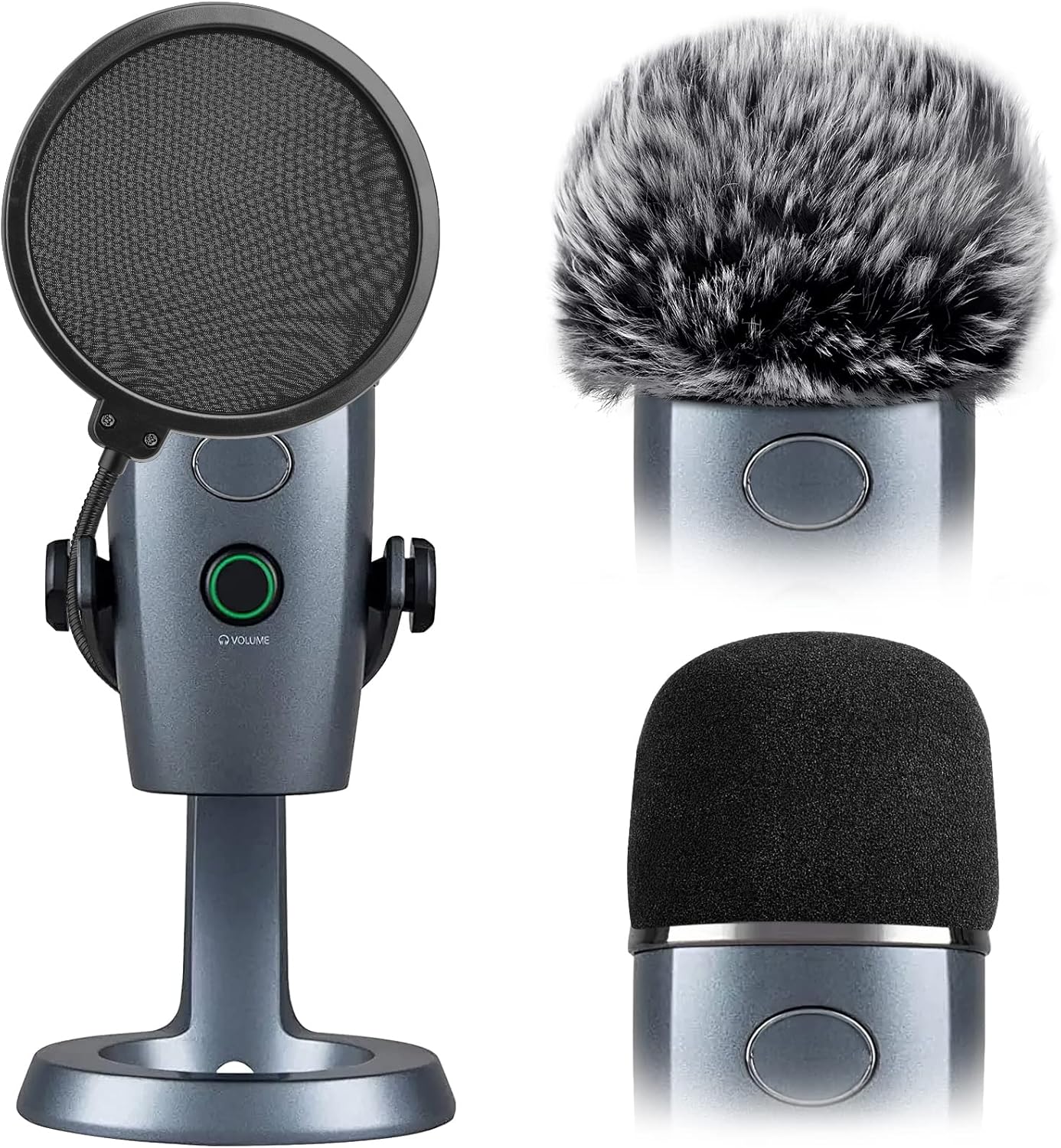 Yeti Nano Pop Filter, Mic Cover Compatible with Blue Yeti Nano,ChromLives 3 in 1 Mic Windscreen Foam Cover + Mic Furry Wind Cover + Dual Layered Noise Reduction Pop Filter for Yeti Nano,Combo 3 Pack