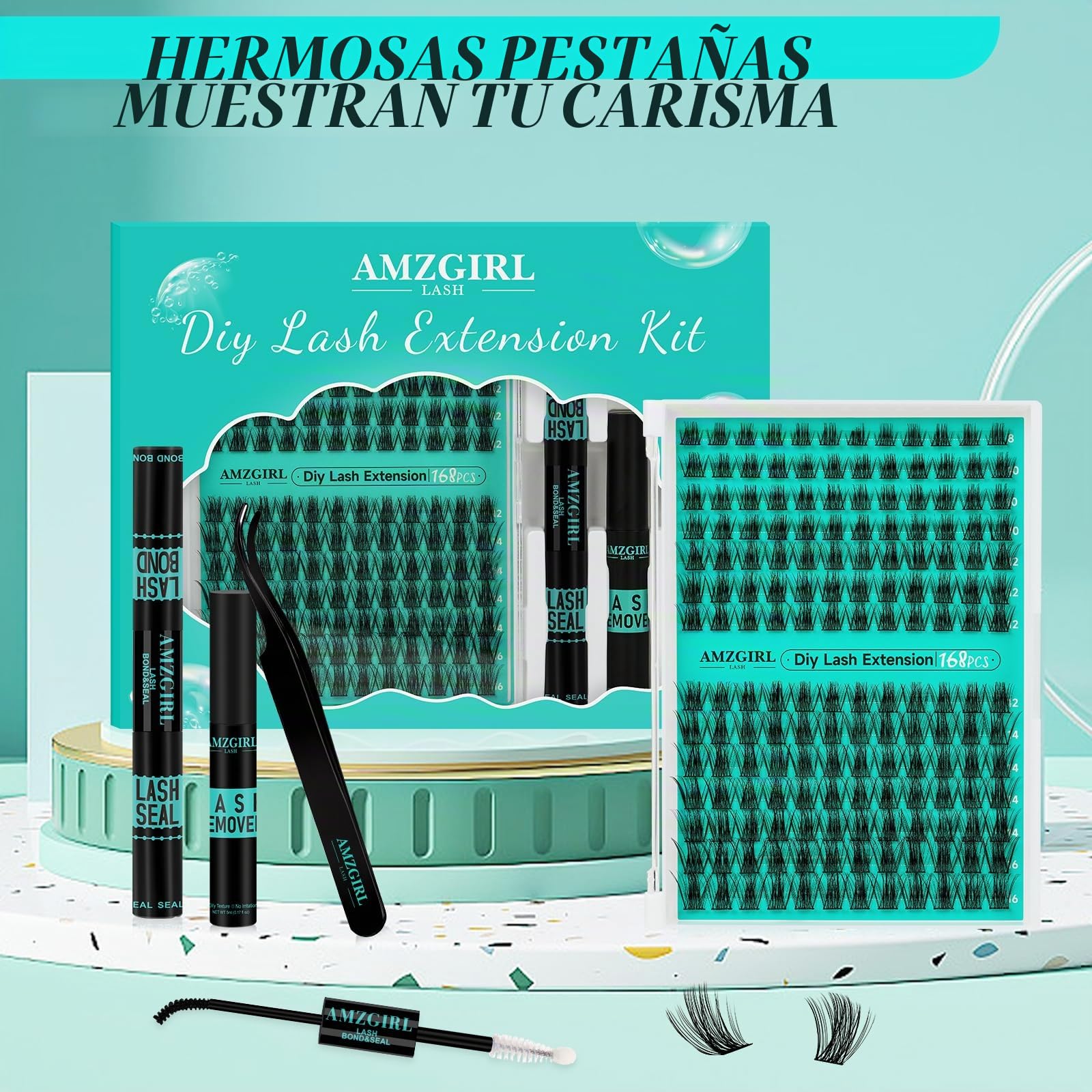 Kit de extensiones de pestañas, kit de racimos de pestañas DIY 168 piezas con pegamento y sellador de pestañas impermeable, removedor de pestañas para kit de extensiones (Medusa, kit D-Mix8-16mm)