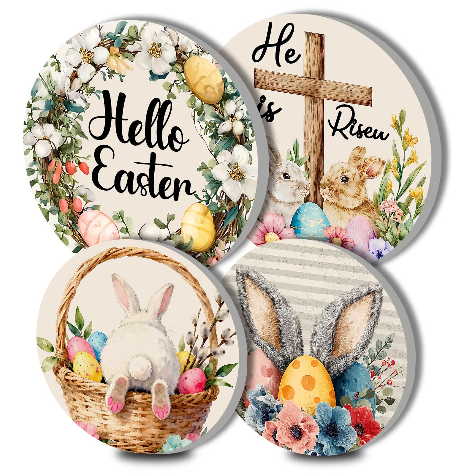 Easter Electric Stove Burner Covers，4 Pcs Cute Bunny Round Stove Burner Covers Cross Gas Stove Burner Cover,8 Inch and 10 Inch,Easter Egg Dining Room Metal Cooktop Home Decorative