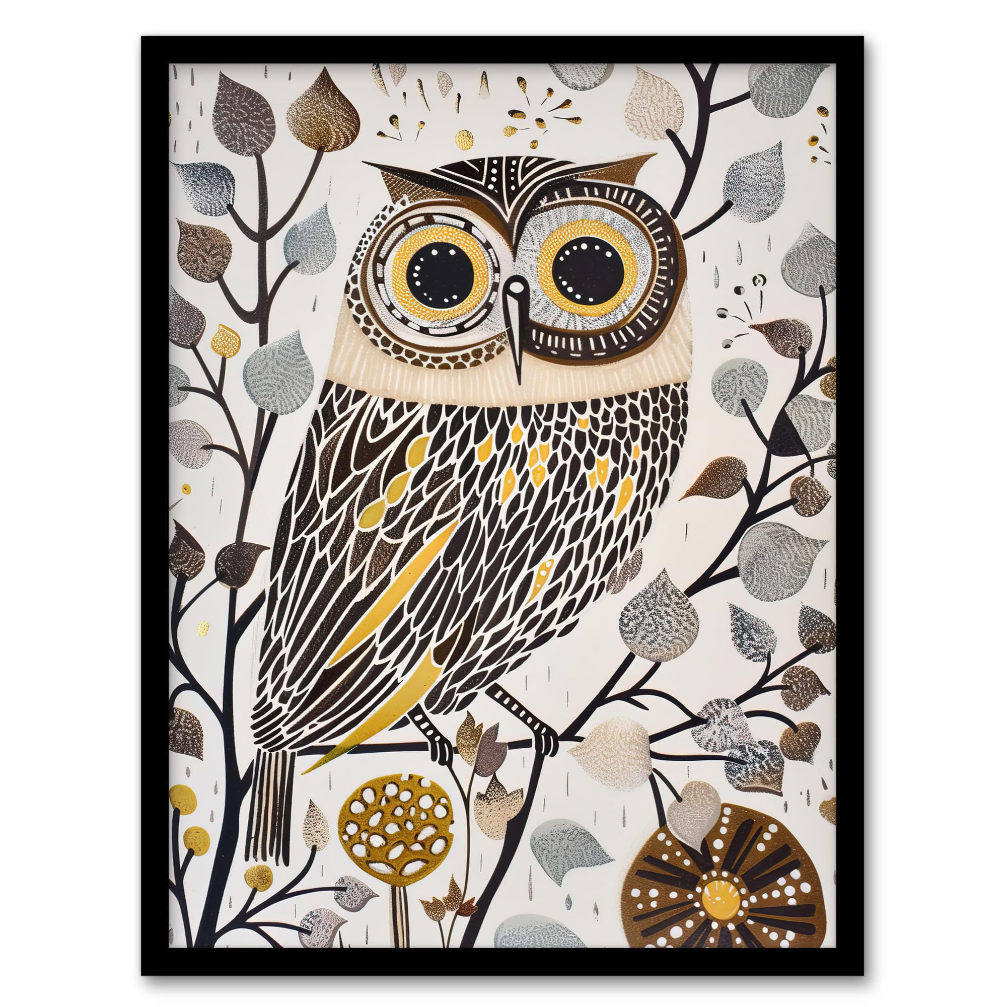 Artery8 Rustic Quirky Owl Bird Autumn Tree Bright Fun Wall Art PrintA4 Size from B&Q