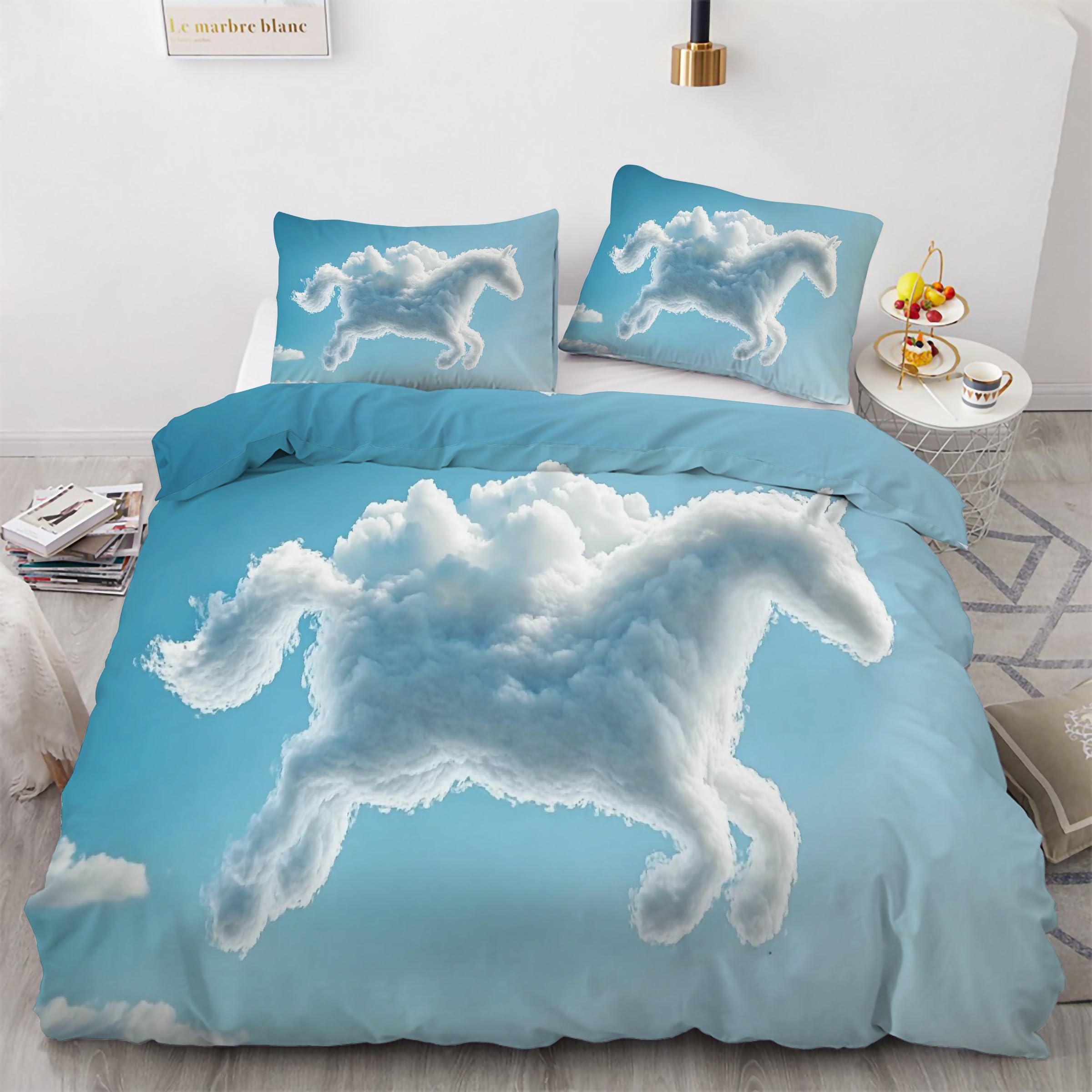 Housse de Couette 220x240 Cheval avec 2 Taies d'Oreiller en Microfibre Douce KG3275