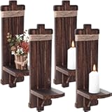 Weysat 4 Sets Rustic Wall Candle Sconces Decor Vintage Farmhouse Handmade Wooden Wall Mount Candle Holders for Bedroom Living Room Bathroom Home Hanging Art Decorations Accessories Gifts