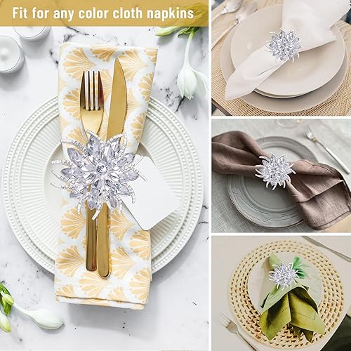 Vista 20 de Legigo Juego de 8 servilleteros de corona de Navidad, corona de diamantes, servilleteros de Navidad para servilletas de tela, decoración de mesa