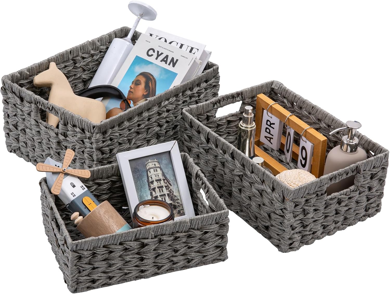 Homepeaz Set of 3 Wicker Storage Baskets, Decorative