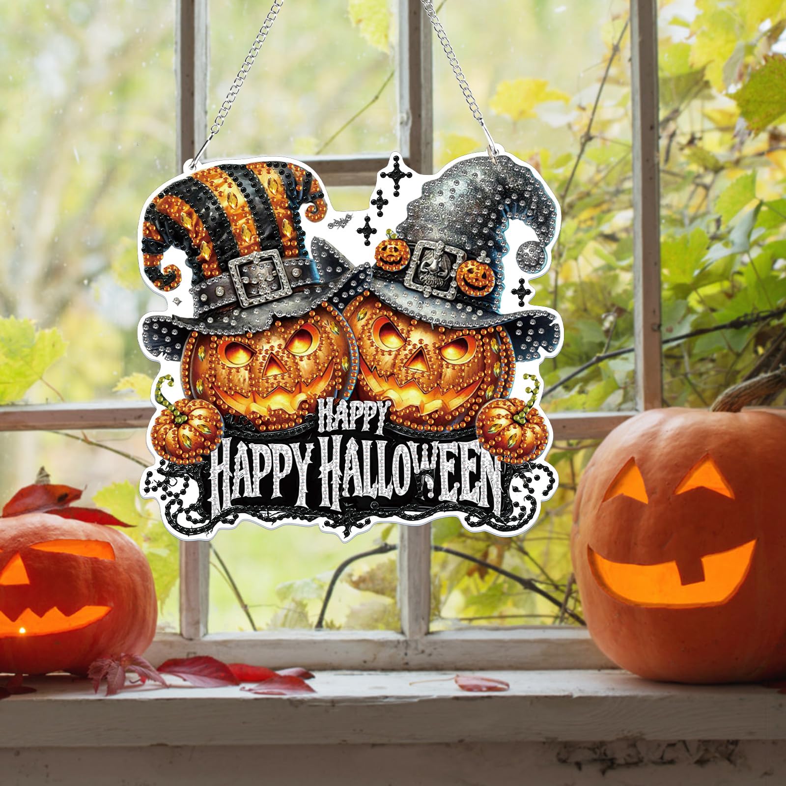 Lxmsja Halloween Diamond Art Hanging Ornaments with Chain for Adults Kids Special Shaped Pumpkin Diamond Painting Pendant Kits - Image 2