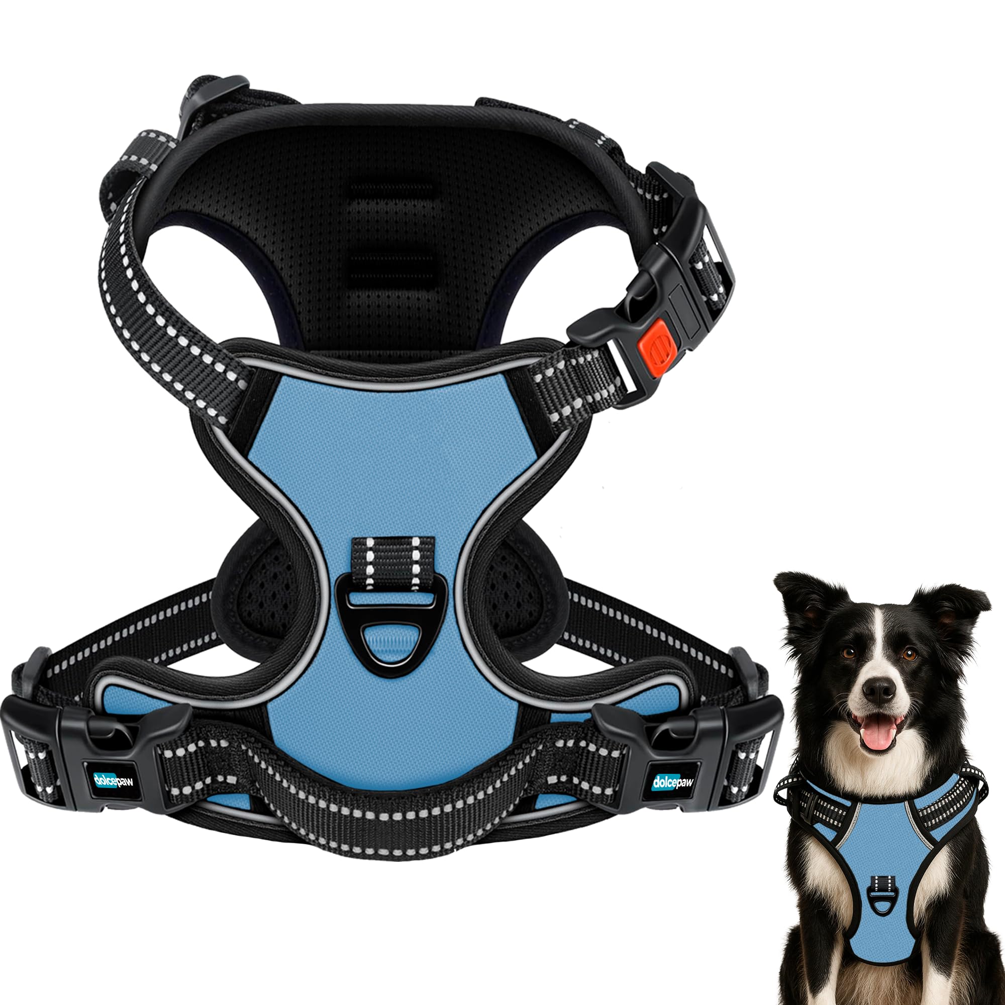Arnés para Perros Pequeños, Medianos y Grandes, Arnés Ajustable No-Pull con Tiras Reflectantes, Material Transpirable y Cómodo, Arnés de Pecho para Paseos y Adiestramiento