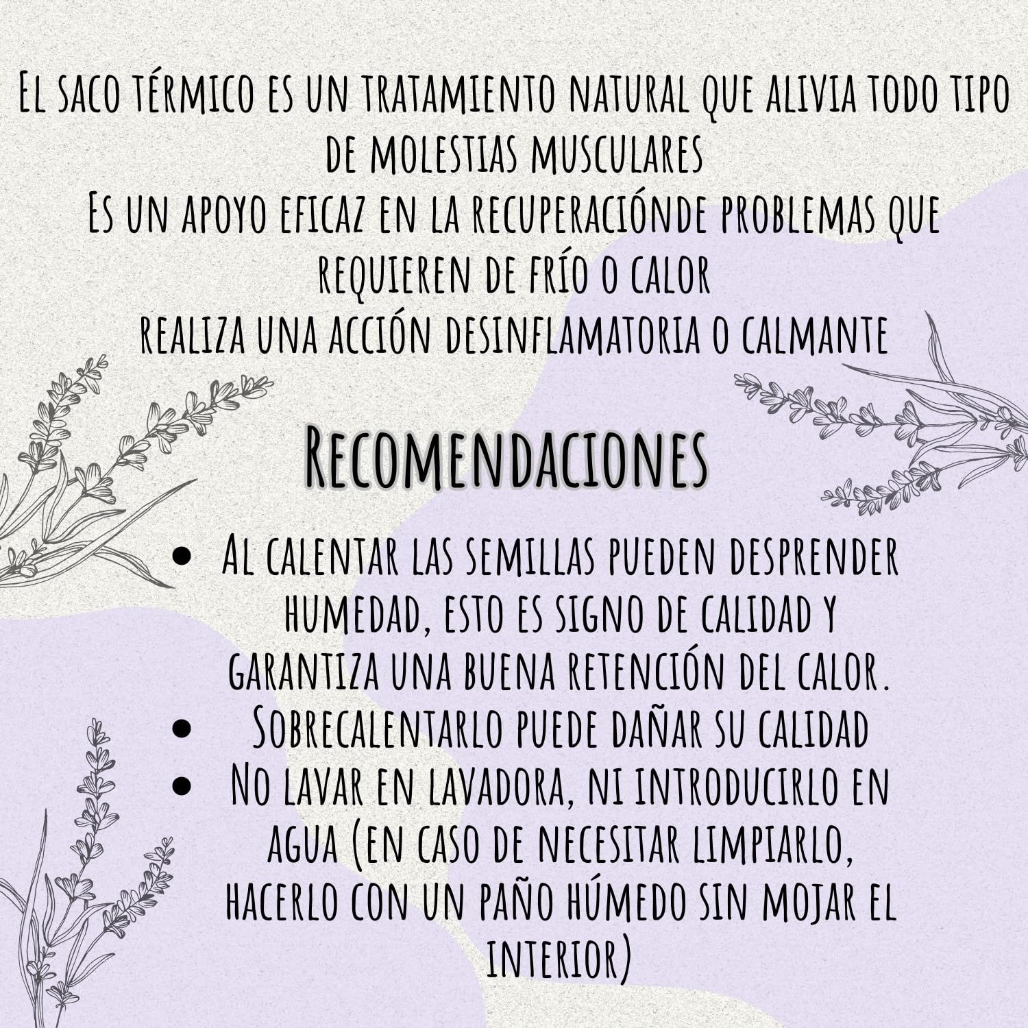 Saco de semillas para microondas con funda lavable- Saco térmico para microondas - Cojín microondas (13cmx31cm) - Hecha a mano en España - 100% artesanal de semillas naturales lavanda