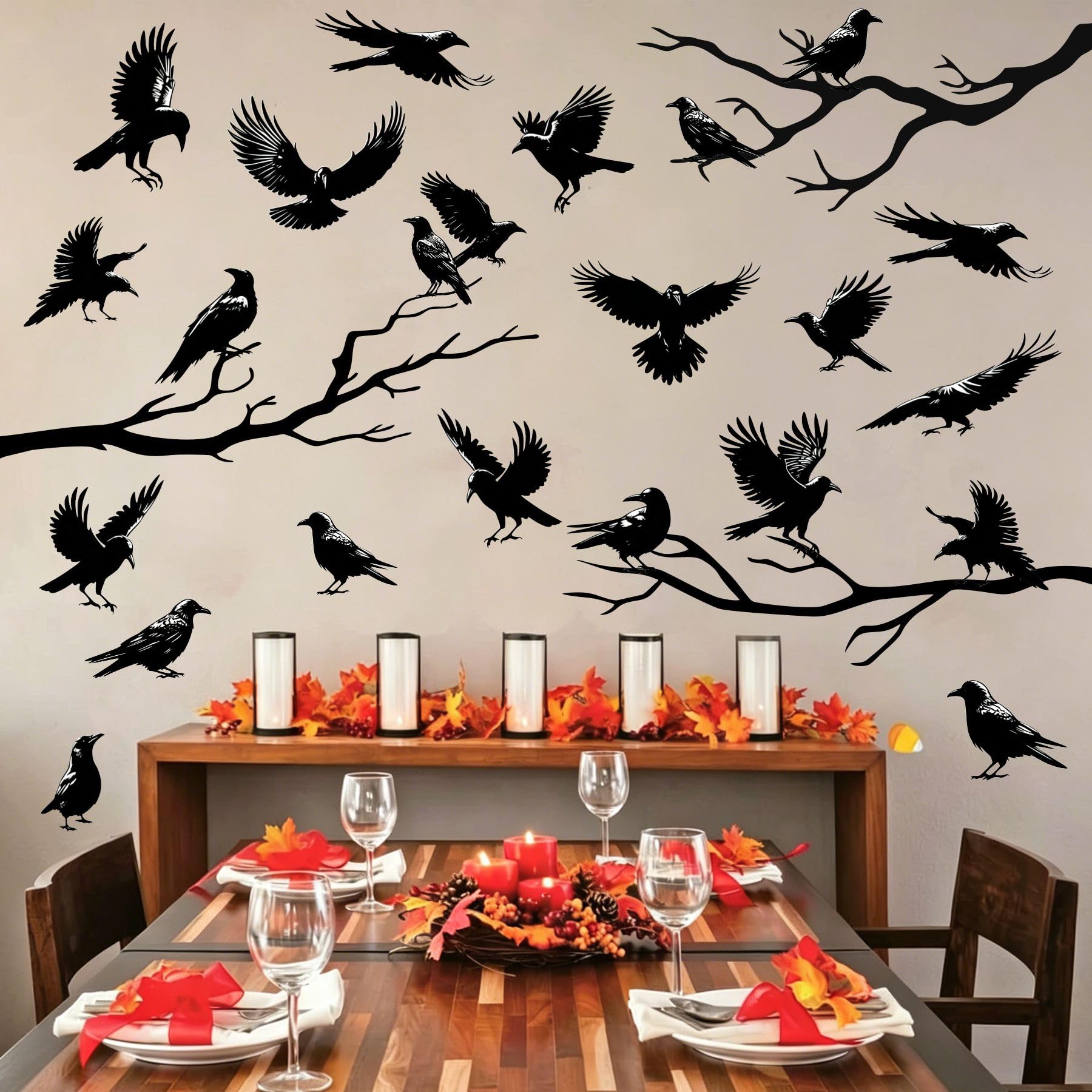 Autocollant mural corbeau noir autocollant repositionnable vitre et miroir