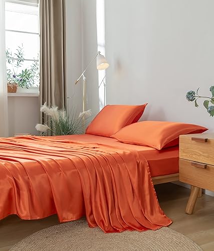 Miniatura 7 de Revdomfly Juego de sábanas de satén de lujo de 4 piezas, 1 sábana bajera de alta calidad que absorbe la humedad que se adapta a un bolsillo de hasta