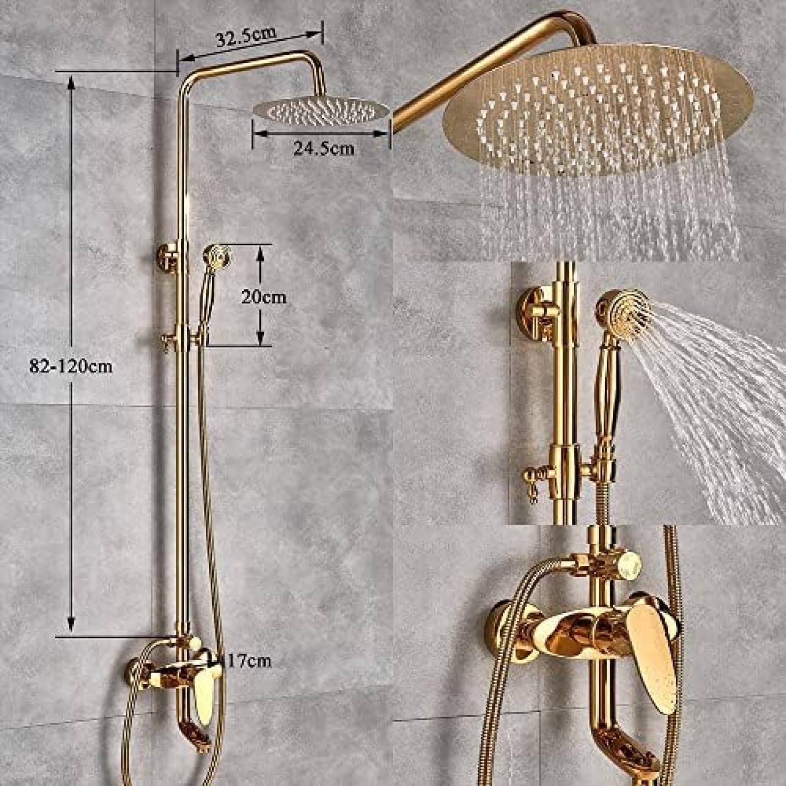 -Interruptor De Manija Doble, Cabezal De Ducha De Lluvia De 8 Pulgadas, Juego De Grifería Para Baño Y Ducha, Grifo Mezclador Con Acabado Dorado, Montado En La Pared