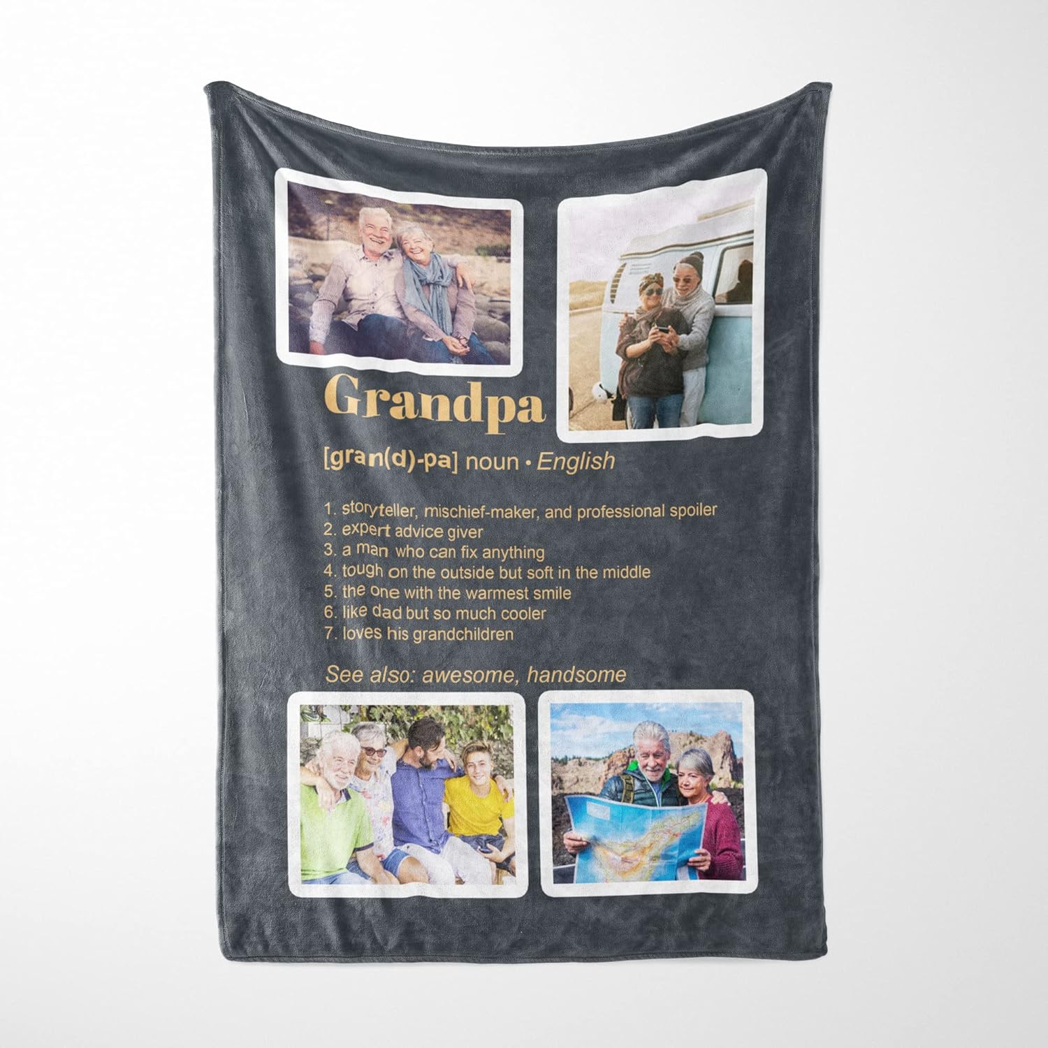 Soft Blanket Gift for Grandpa, Personalized Fleece or