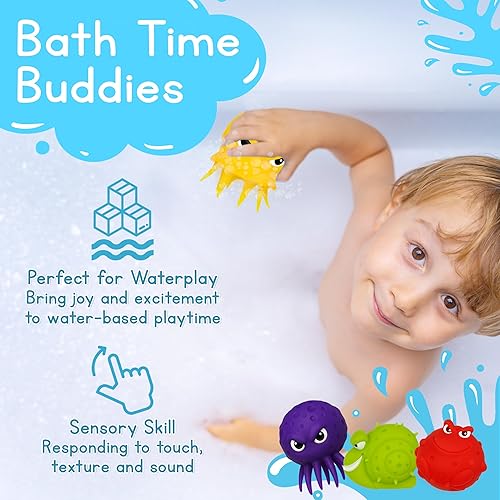 Miniatura 4 de 4E's Novelty Paquete de 4 bolas de agua de pulpo de animales marinos, juguetes de piscina, actividades al aire libre, bañera sensorial, pulpo, bolas