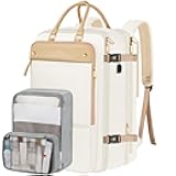 Carry on Backpack for Women, 52L TSA Travel Laptop Backpack with USB Charging Port & Shoes Compartment, 17 Inch Extra Large Expandable Flight Approved Computer Bag with 2 Packing Cubes, Beige