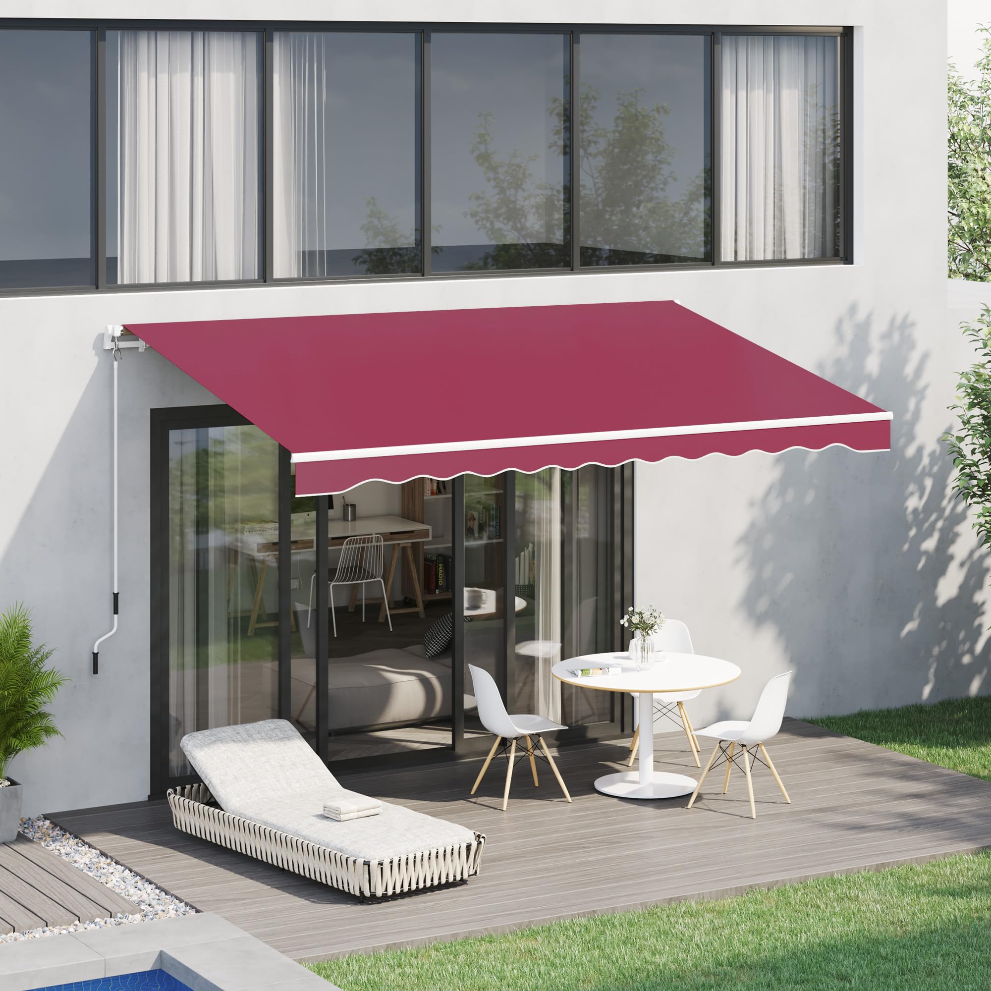 Outsunny Toldo Manual Retráctil 4x2,5 m Ángulo Ajustable Rojo | Toldo Exterior Terraza, Brazo Articulado, Estructura de Aluminio, Anti-UV e Impermeable, para Jardín