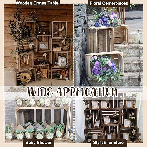 Miniatura 4 de Soaoo 3 cajas decorativas de madera para exhibición de fiestas, grandes cajas de almacenamiento de madera rústica con asas para decoración de bodas,