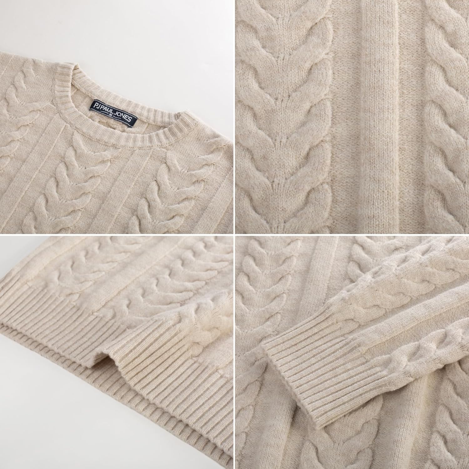 PJ PAUL JONES Mens Sweater Crewneck Cable Knit Pullover Sweater Casual Twist Textured Sweaters - Image 4