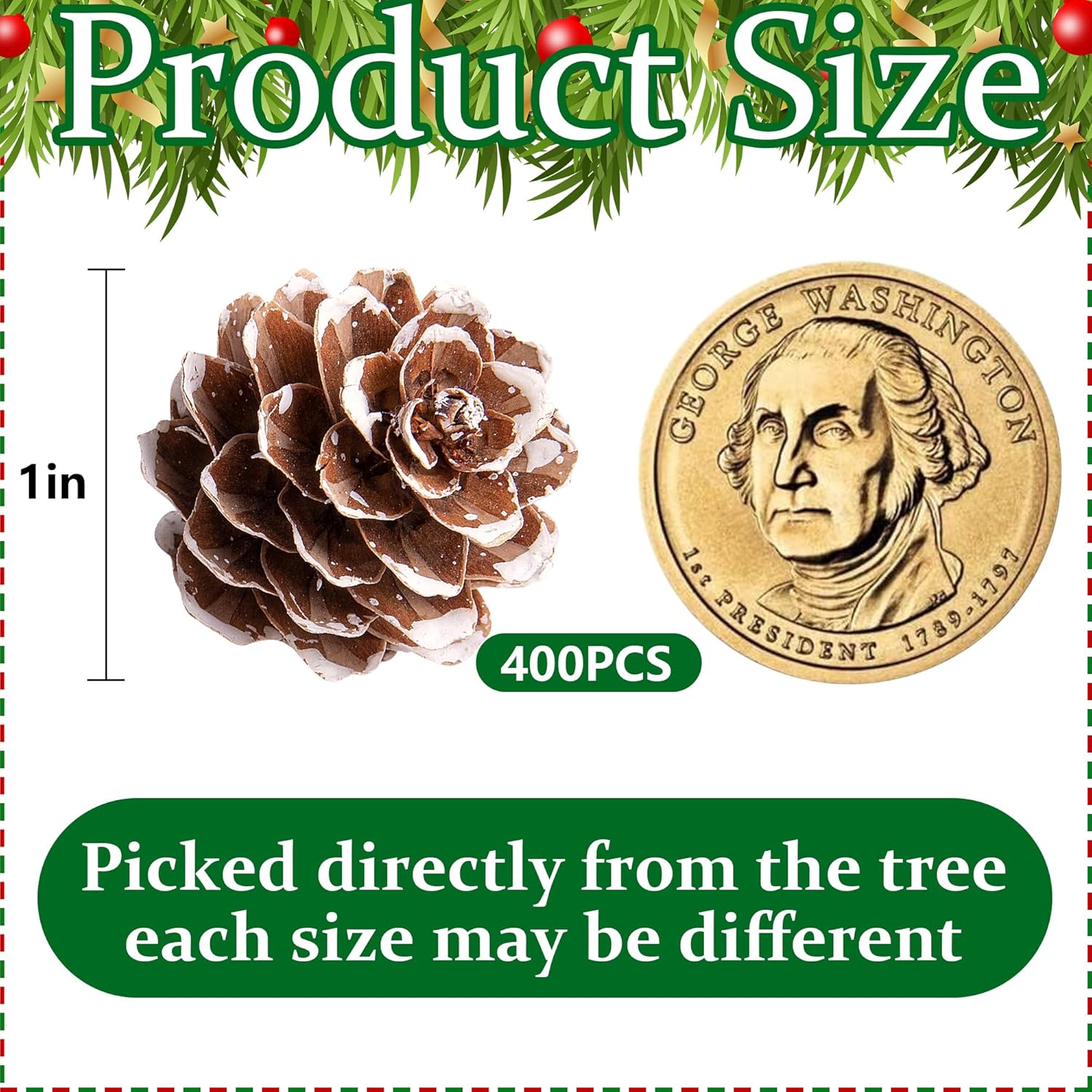 Deloky 400 Pcs Natural Mini Pine Cones - 1" Small Snow Pinecones Ornaments for Christmas Tree, Thanksgiving, DIY Crafts, Vase Fillers, Fall Winter Home Decor