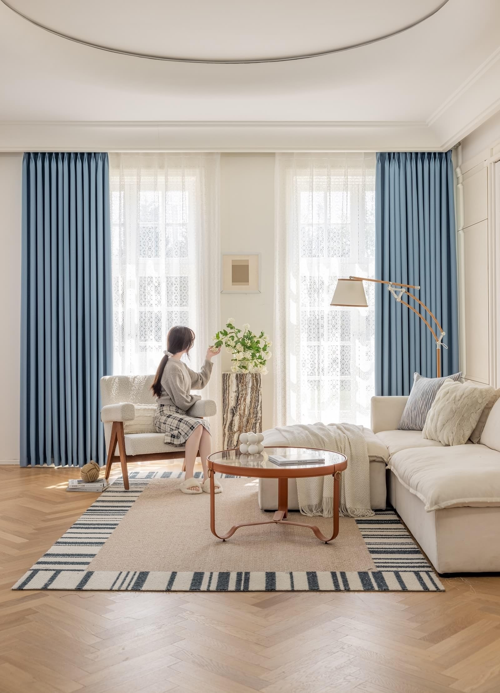 Wycian Tenda oscurante finestra blu 2 pezzi ciniglia tinta unita H138 X B132cm per camera da letto