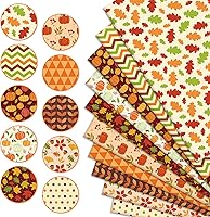 Vista 3 de Whaline Paquete de 10 piezas de tela de algodón de otoño de 18 x 22 pulgadas, hojas de otoño, calabaza, ondas, puntos gruesos, acolchados