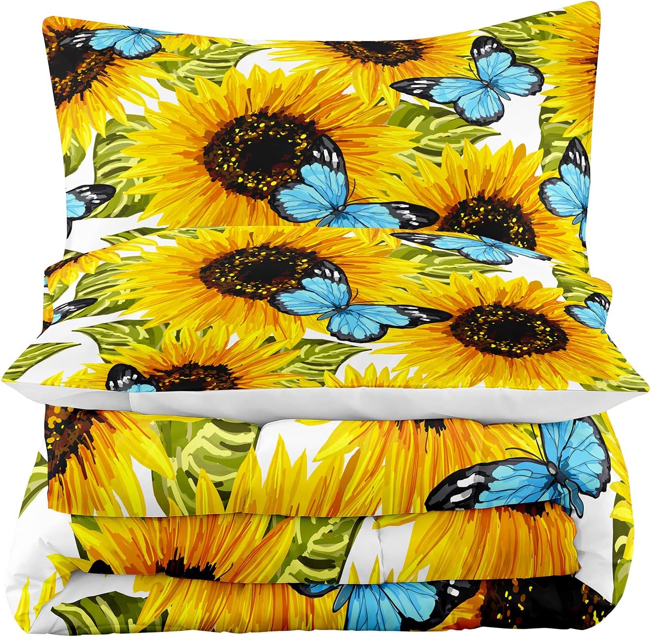 Tailor Shop Yellow Comforter Sets Queen Size Girls Sunflower Bedding Set Butterfly Comforter for Kids Women with 1 Comforter 1 Pillowcase………
