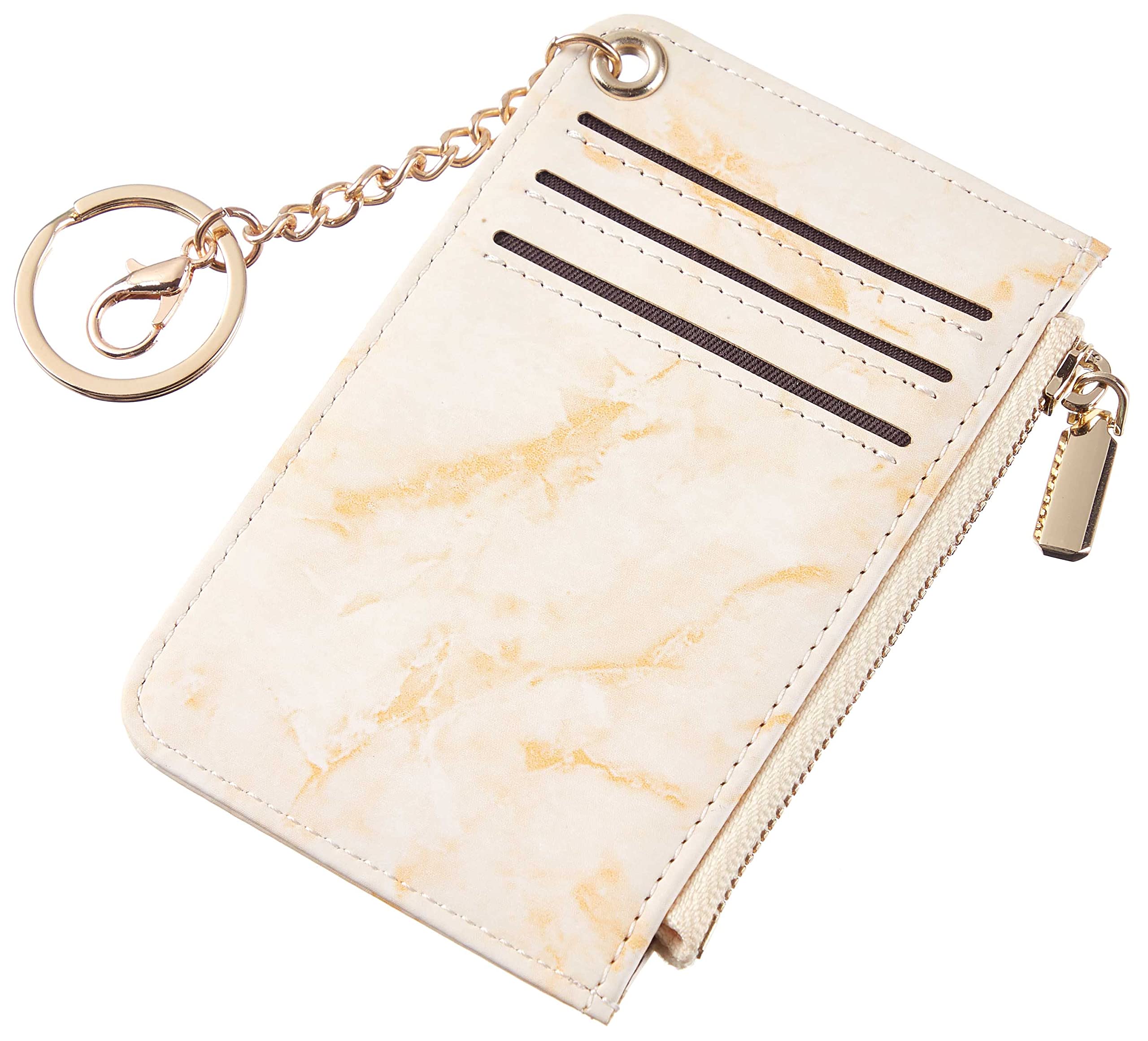 Toughergun Credit Card Cases Slim Wallet Business Card Cases Women RFID Blocking Keychain Billfolds Thin Card Holder Front Pocket Wallet with ID Window (Marble Yellow)