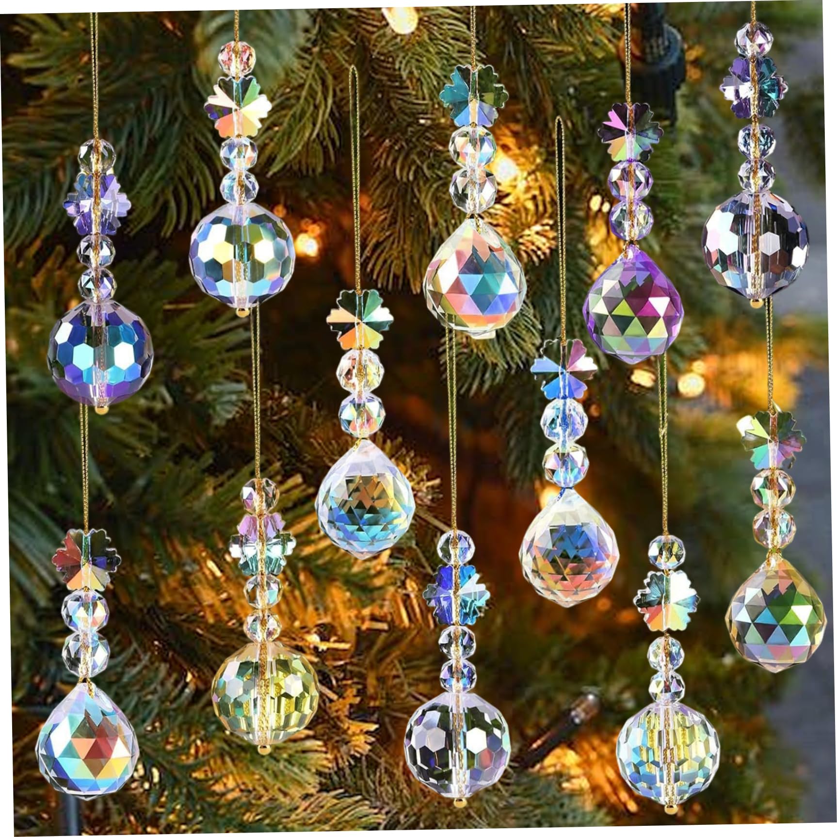 CAKEEYUM 12Pcs Crystal Christmas Ornaments Sparkling Christmas Tree Decorations Prism Glass Crystal Ball Hanging Decorations for Xmas Tree Wedding Party Ornaments, Chri