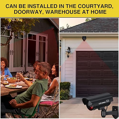 Miniatura 7 de Macarrie 8 cámaras falsas de seguridad falsas, cámara falsa realista, cámara falsa de plástico, sistema de vigilancia CCTV con luz LED de movimiento