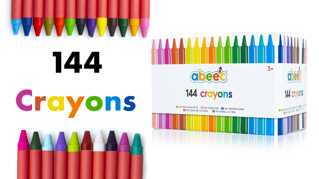 Abeec Lot De 144 Crayons De Cire – 24 Couleurs, 6 De Chaque – Boîte Carton Rangement – Crayons Déjà Taillés – Activité Manuelle Et école – Dès 3 Ans