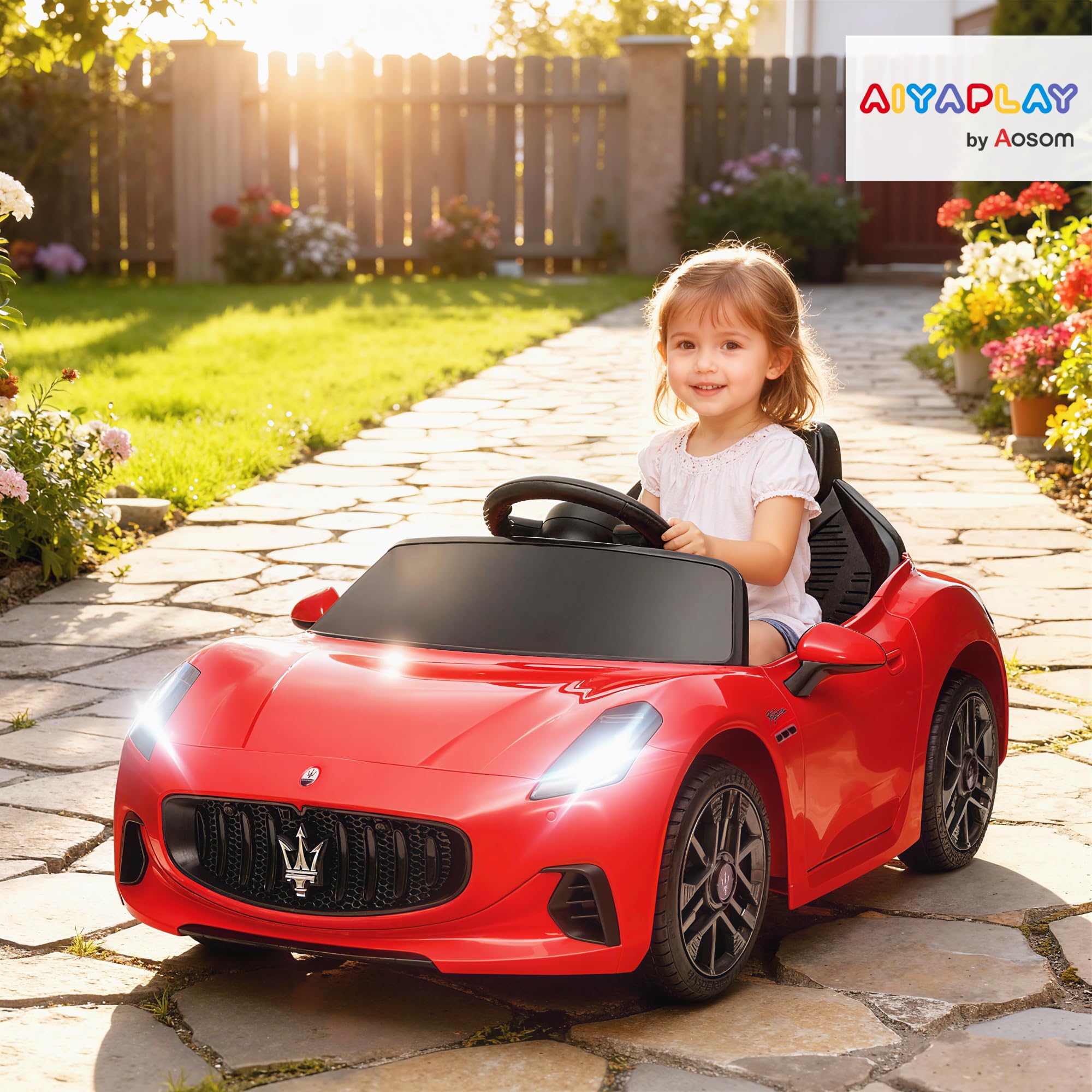 AIYAPLAY Coche Eléctrico para Niños Maserati Gran Turismo Folgore 12V 2 Motores Mando a Distancia 2,4G Rojo