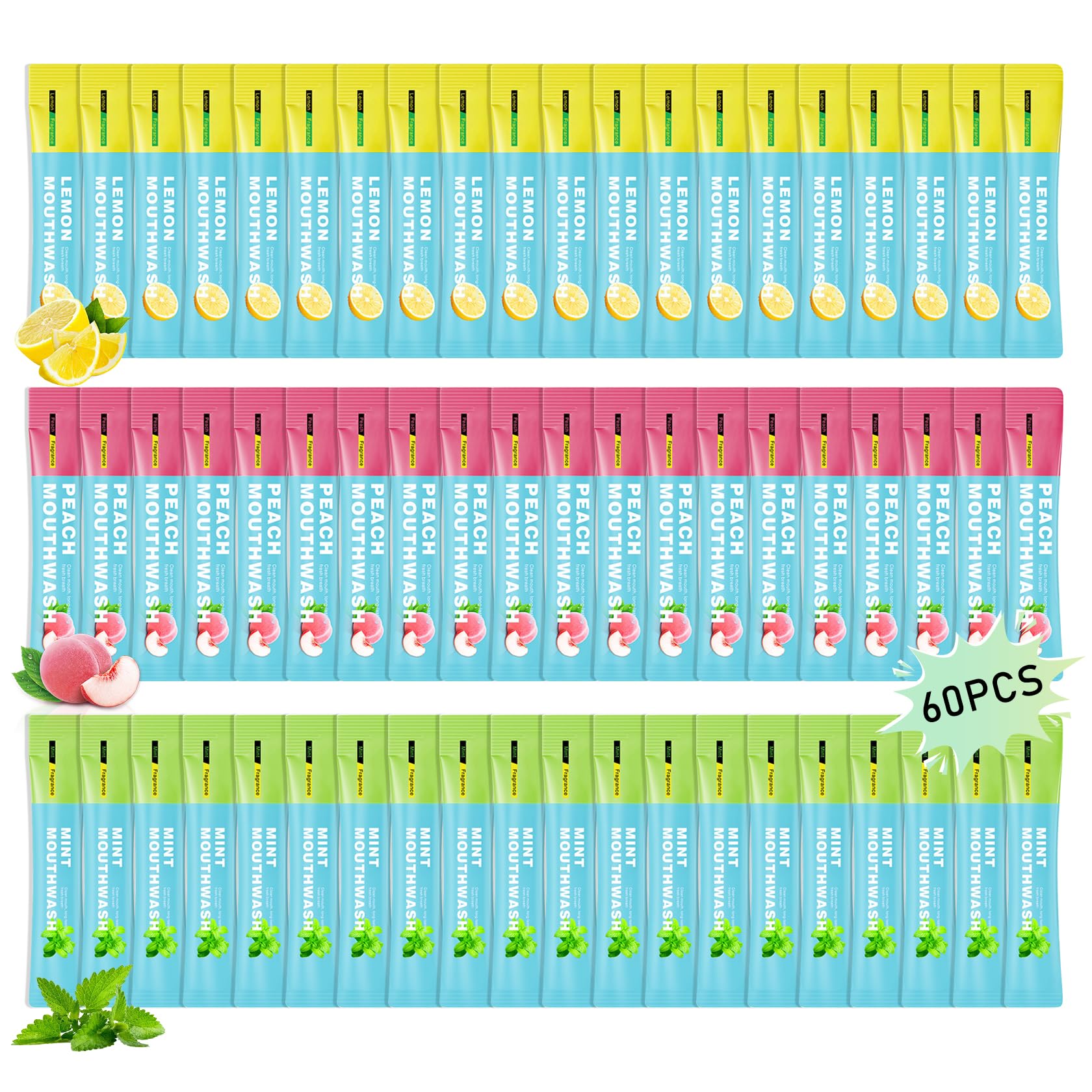 3 Flavors Mini Mouthwash Travel Size, Portable Individual Travel Mouth Wash for Fresh Breath, Refreshing Long Lasting Gentle Oral Care Mouthwash Packs