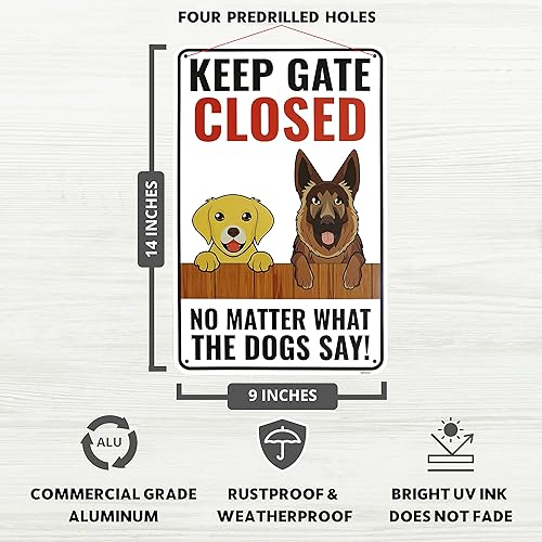 Miniatura 2 de Venicor Letrero con texto en inglés "Dog Keep Gate Closed", 14 x 9 pulgadas, aluminio, letrero para puerta al aire libre de perros en las