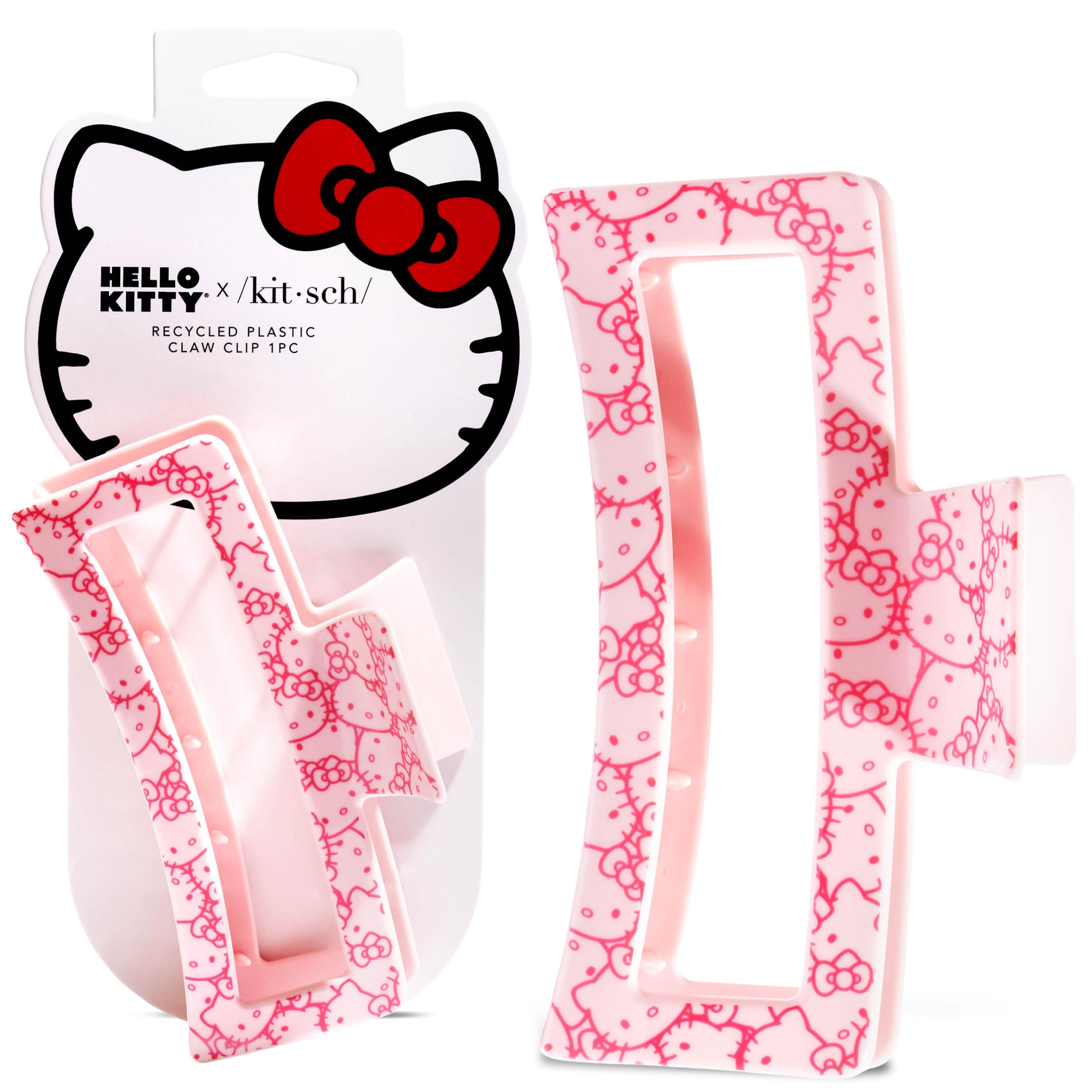 Kitsch Hello Kitty Recycled Plastic Jumbo Claw Clip, Extra Large claw Clips for Thick Hair, Big Hair Clips for Thin Hair | Ideal Gifts for Women (1 Piece, Pink Kitty Faces)
