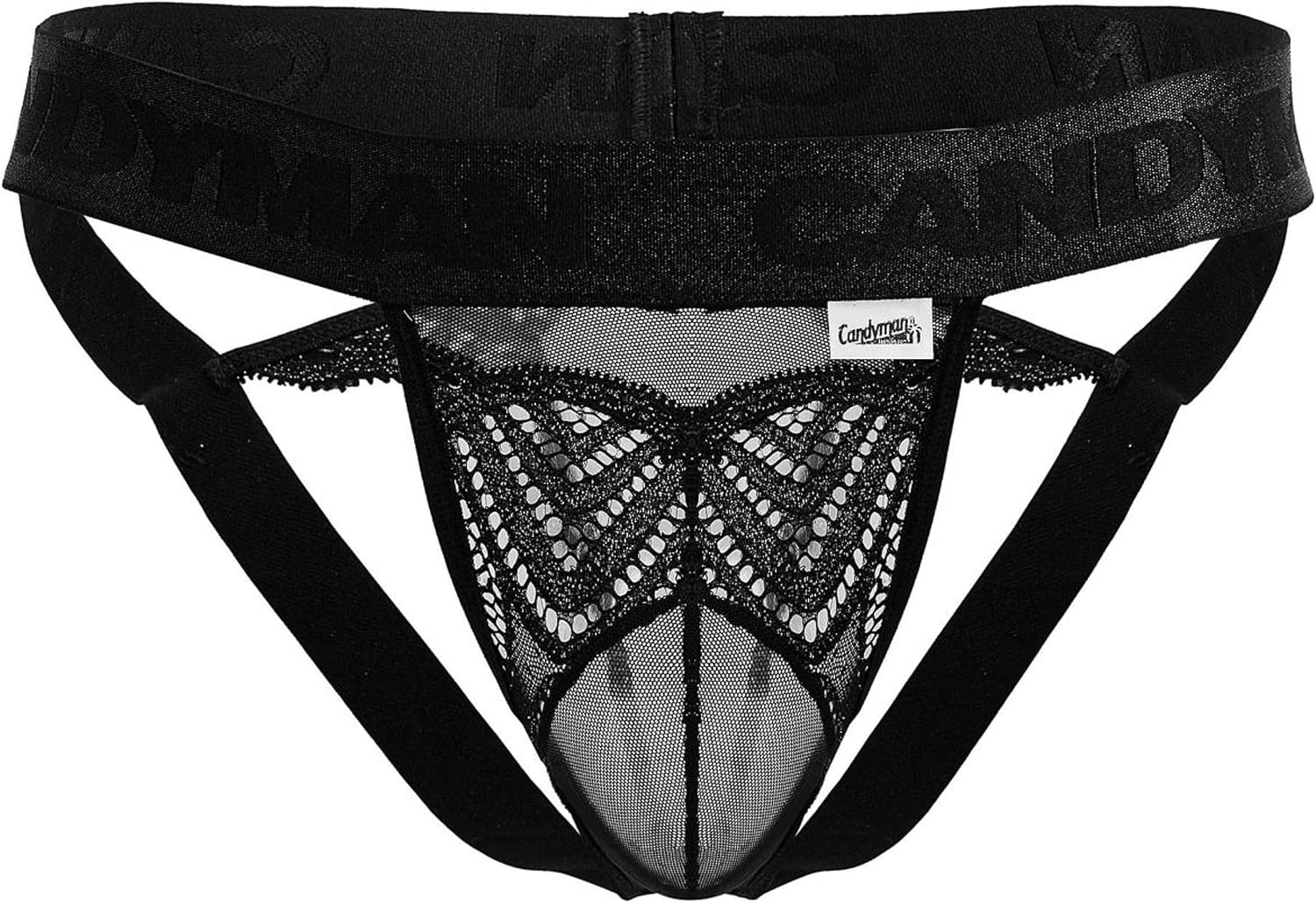 [kargiemargie] L ブラック CandyMan/キャンディーマン Lace-Mesh Thongs レース メッシュ