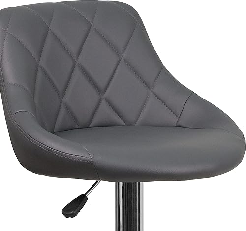 Miniatura 6 de Flash Furniture CH-82028A-BK-GG asiento de vinilo negro de diseño contemporáneo, banqueta alta ajustable con base cromada, Vinilo, Gris